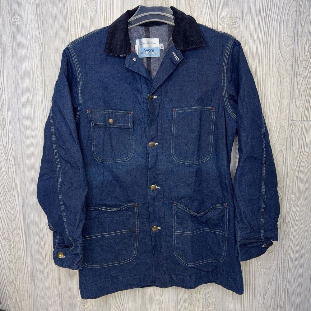 Sears Work Leisure Coat Men’s Medium Tall Denim Blanket Lined Chore Jacket 70s